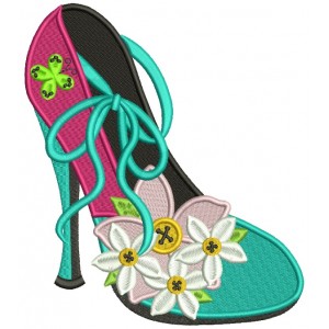Lady's Shoe With Pretty Daisies Filled Machine Embroidery Design Digitized Pattern